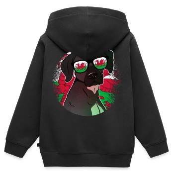 Wales - Kinder Premium Organic Zip Hoodie - Schwarz - Hinten - AI Model Kid Male (0cm)