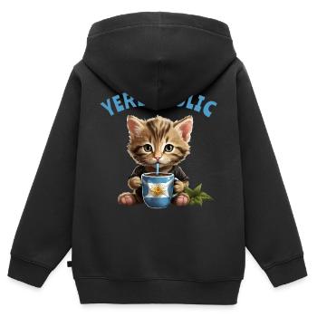 Yerba Maté Chats Yerbaholic - Sweat Premium à capuche zippé enfant bio - noir - Dos - AI Model Kid Male (0cm)