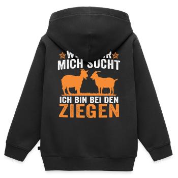 Wenn ihr mich sucht ich bin bei den Ziegen - Kinder Premium Organic Zip Hoodie - Schwarz - Hinten - AI Model Kid Male (0cm)