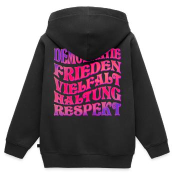 DEMOKRATIE RESPEKT HALTUNG - Kinder Premium Organic Zip Hoodie - Schwarz - Hinten - AI Model Kid Male (0cm)