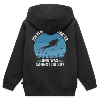 ich atme unter wasser und was kannst du so - Kinder Premium Organic Zip Hoodie - Schwarz - Hinten - AI Model Kid Male (0cm)