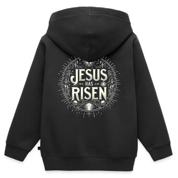 Jesus ist Auferstanden Kreis - Kinder Premium Organic Zip Hoodie - Schwarz - Hinten - AI Model Kid Male (0cm)