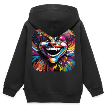 Verrückter Narr - Kinder Premium Organic Zip Hoodie - Schwarz - Hinten - AI Model Kid Male (0cm)