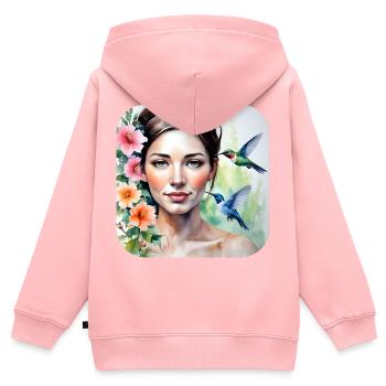 Unbekannte Schönheit mit Kolibris - Kinder Premium Organic Zip Hoodie - Rosa - Hinten - AI Model Kid Female (0cm)