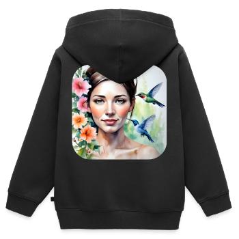 Beauté inconnue avec les colibris - Sweat Premium à capuche zippé enfant bio - noir - Dos - AI Model Kid Male (0cm)