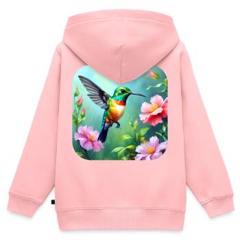 Wunderschöner Kolibri mit Blumen - Kinder Premium Organic Zip Hoodie - Rosa - Hinten - AI Model Kid Female (0cm)