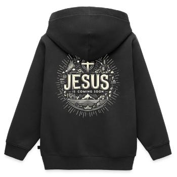 Jésus bientôt à venir couronne radieuse - Sweat Premium à capuche zippé enfant bio - noir - Dos - AI Model Kid Male (0cm)