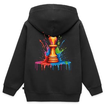 Évêque, Échecs, Cheval - Sweat Premium à capuche zippé enfant bio - noir - Dos - AI Model Kid Male (0cm)