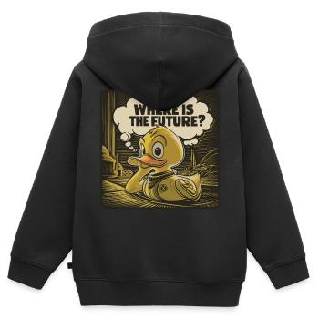 Canard en plastique jaune réfléchi - Sweat Premium à capuche zippé enfant bio - noir - Dos - AI Model Kid Male (0cm)