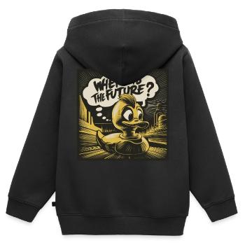 Canard en plastique jaune réfléchi - Sweat Premium à capuche zippé enfant bio - noir - Dos - AI Model Kid Male (0cm)
