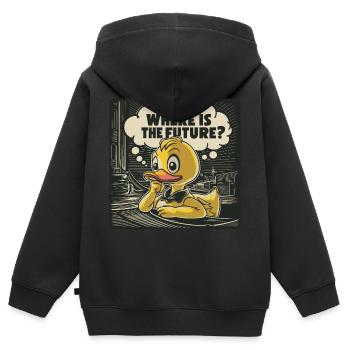 Canard en plastique jaune réfléchi - Sweat Premium à capuche zippé enfant bio - noir - Dos - AI Model Kid Male (0cm)