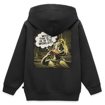 Déclaration réfléchie de canard de canard en plastique jaune - Sweat Premium à capuche zippé enfant bio - noir - Dos - AI Model Kid Male (0cm)