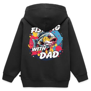 Pêche avec papa avec un design de poisson coloré - Sweat Premium à capuche zippé enfant bio - noir - Dos - AI Model Kid Male (0cm)