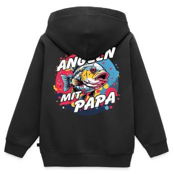 Angeln mit Papa mit buntem Fischdesign - Kinder Premium Organic Zip Hoodie - Schwarz - Hinten - AI Model Kid Male (0cm)