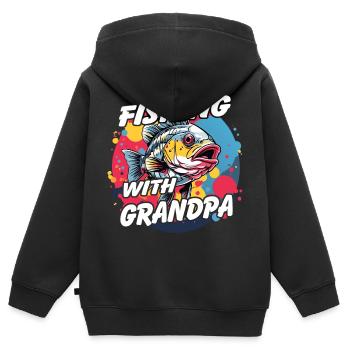 Pêche avec grand-père avec un design de poisson coloré - Sweat Premium à capuche zippé enfant bio - noir - Dos - AI Model Kid Male (0cm)