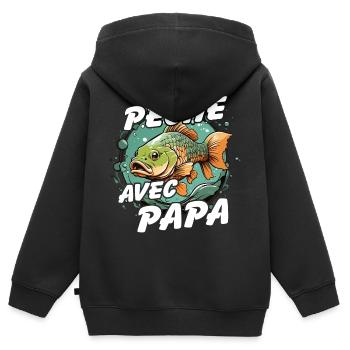Pêcher avec papa. Motif de pêche coloré - Sweat Premium à capuche zippé enfant bio - noir - Dos - AI Model Kid Male (0cm)