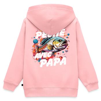 Pêche avec papa. Motif de pêche coloré - Sweat Premium à capuche zippé enfant bio - rose - Dos - AI Model Kid Female (0cm)