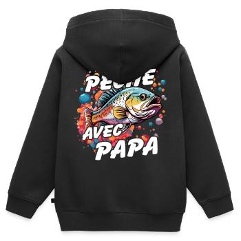 Pêche avec papa. Motif de pêche coloré - Sweat Premium à capuche zippé enfant bio - noir - Dos - AI Model Kid Male (0cm)