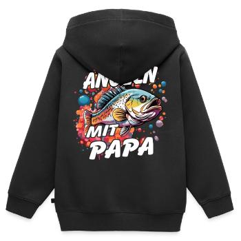 Angeln mit Papa. Buntes Angelmotiv - Kinder Premium Organic Zip Hoodie - Schwarz - Hinten - AI Model Kid Male (0cm)