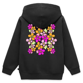 Blumenranke Schmetterlinge Blumenmuster bunt Blüte - Kinder Premium Organic Zip Hoodie - Schwarz - Hinten - AI Model Kid Male (0cm)