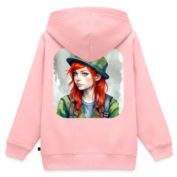 Niedliches Anime Girl mit roten Haaren Irland - Kinder Premium Organic Zip Hoodie - Rosa - Hinten - AI Model Kid Female (0cm)