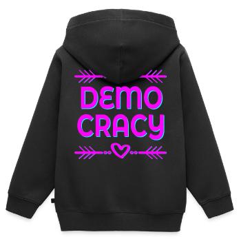 DEMOKRATIE, FREIHEIT, INKLUSION - Kinder Premium Organic Zip Hoodie - Schwarz - Hinten - AI Model Kid Male (0cm)
