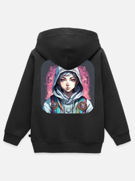 Streetpunk Anime Junge - Kinder Premium Organic Zip Hoodie - Schwarz