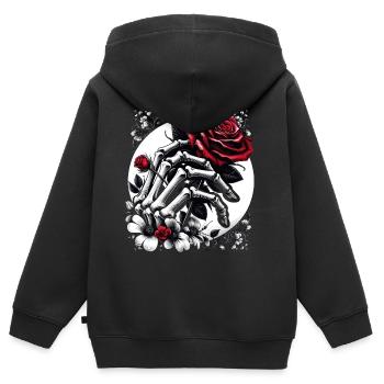 Gothic Rote Rose in Skeletons Umarmung - Kinder Premium Organic Zip Hoodie - Schwarz - Hinten - AI Model Kid Male (0cm)