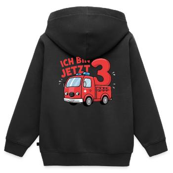 Feuerwehrauto - Alarm Ich bin jetzt 3 - Kinder Premium Organic Zip Hoodie - Schwarz - Hinten - AI Model Kid Male (0cm)