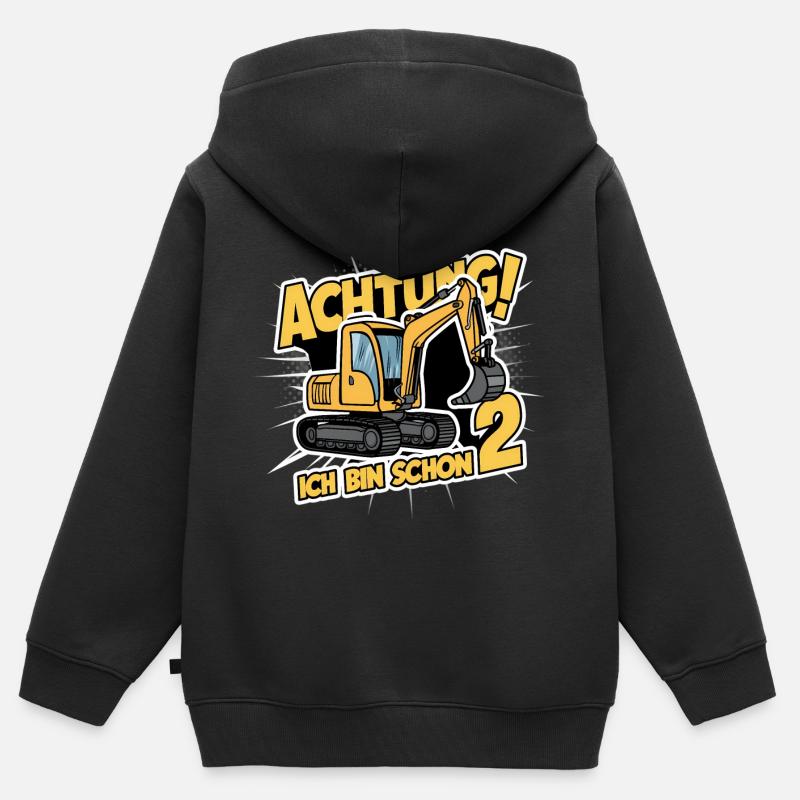 Ich bin schon 2 - Bagger - Kinder Premium Organic Zip Hoodie - Schwarz