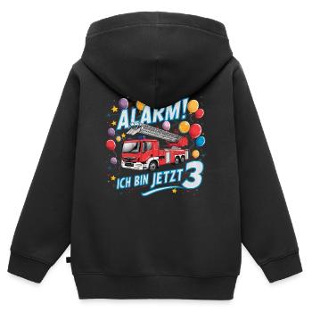 Feuerwehrauto - Alarm Ich bin jetzt 3 - Kinder Premium Organic Zip Hoodie - Schwarz - Hinten - AI Model Kid Male (0cm)