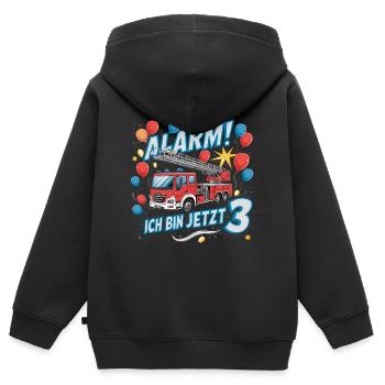 Feuerwehrauto - Alarm Ich bin jetzt 3 - Kinder Premium Organic Zip Hoodie - Schwarz - Hinten - AI Model Kid Male (0cm)