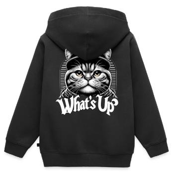 BKH Britisch Kurzhaar Katze getigert Was geht ab - Kinder Premium Organic Zip Hoodie - Schwarz - Hinten - AI Model Kid Male (0cm)