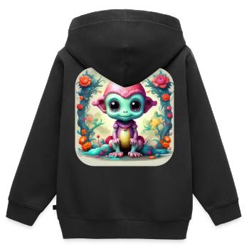 Alien mignon de science-fiction - Sweat Premium à capuche zippé enfant bio - noir - Dos - AI Model Kid Male (0cm)