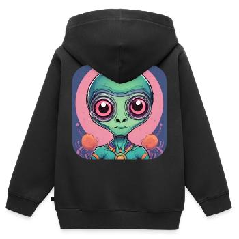 Alien mignon de science-fiction - Sweat Premium à capuche zippé enfant bio - noir - Dos - AI Model Kid Male (0cm)