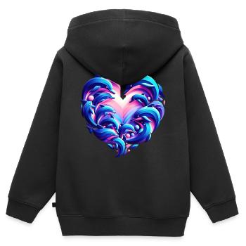 Delfin Liebesherz Fusion - Kinder Premium Organic Zip Hoodie - Schwarz - Hinten - AI Model Kid Male (0cm)