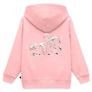Barrel-Racing-Dynamik - Kinder Premium Organic Zip Hoodie - Rosa - Hinten - AI Model Kid Female (0cm)