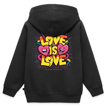 Mois de la fierté L’amour c’est l’amour LGBTQ LGBTQIA+ - Sweat Premium à capuche zippé enfant bio - noir - Dos - AI Model Kid Male (0cm)