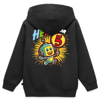 Fünf Jahre kleiner Roboter Hallo ich bin 5 - Kinder Premium Organic Zip Hoodie - Schwarz - Hinten - AI Model Kid Male (0cm)