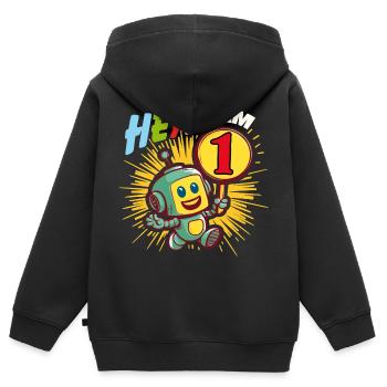 Un an petit robot bonjour j’ai 1 an - Sweat Premium à capuche zippé enfant bio - noir - Dos - AI Model Kid Male (0cm)