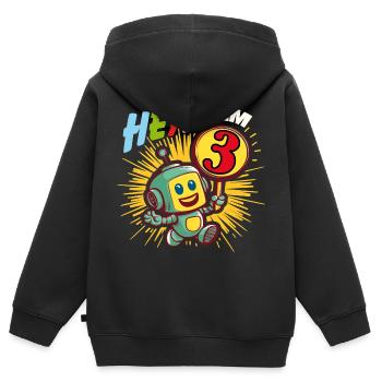 Drei Jahre kleiner Roboter Hallo ich bin 3 - Kinder Premium Organic Zip Hoodie - Schwarz - Hinten - AI Model Kid Male (0cm)