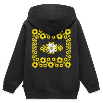 blühende Sonnenblumen Blüten mit einer Margerite - Kinder Premium Organic Zip Hoodie - Schwarz - Hinten - AI Model Kid Male (0cm)