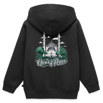 Mosquée majestueuse et culture islamique - Sweat Premium à capuche zippé enfant bio - noir - Dos - AI Model Kid Male (0cm)