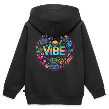 Retro-Vibe: Neon Buzz - Kinder Premium Organic Zip Hoodie - Schwarz - Hinten - AI Model Kid Male (0cm)