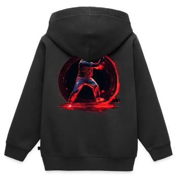 Pichet de baseball en enseigne au néon rouge, pop art - Sweat Premium à capuche zippé enfant bio - noir - Dos - AI Model Kid Male (0cm)