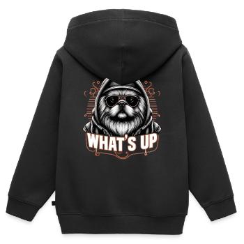 Pekingese Was geht ab Löwenhund Hund Geschenk - Kinder Premium Organic Zip Hoodie - Schwarz - Hinten - AI Model Kid Male (0cm)
