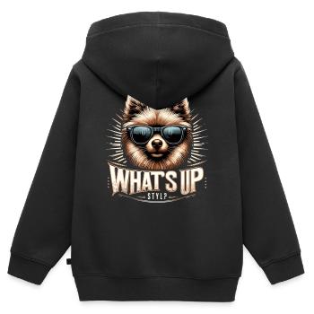 Kleinspitz Spitz Was geht ab Gangsta Hund Geschenk - Kinder Premium Organic Zip Hoodie - Schwarz - Hinten - AI Model Kid Male (0cm)