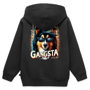 Collie Gangsta Gangster Hund Geschenk - Kinder Premium Organic Zip Hoodie - Schwarz - Hinten - AI Model Kid Male (0cm)
