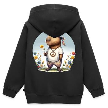 Capybara Hippie Peace - Kinder Premium Organic Zip Hoodie - Schwarz - Hinten - AI Model Kid Male (0cm)