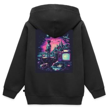 Odyssée du jeu rétro - Sweat Premium à capuche zippé enfant bio - noir - Dos - AI Model Kid Male (0cm)